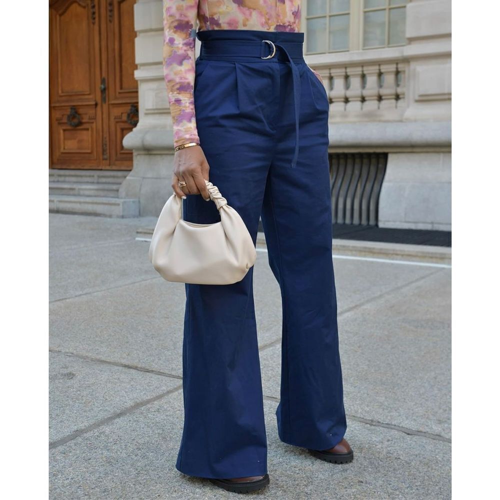 NEW The Drop Navy High Waist Belted Wide Leg Pant 3X